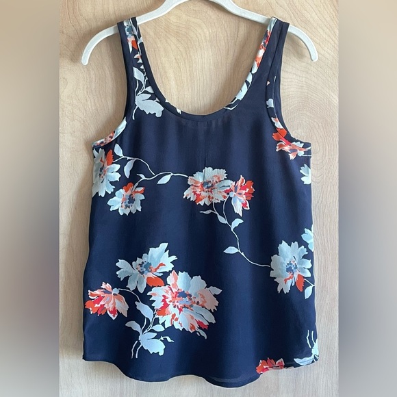 JOIE Silk Tank Top XS Navy Pink Floral Blouse Women’s - Picture 7 of 10